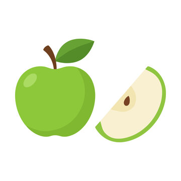 Fresh green apple fruit with a slice on the side in a simple flat vector illustration style Vector