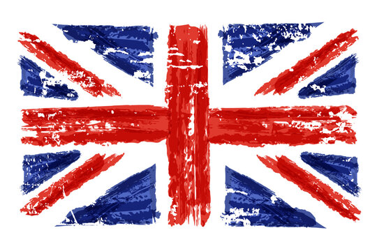 Vector watercolor United Kingdom flag. Hand drawn union jack uk illustration. Isolated grunge symbol background