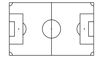 Black and white line art illustration of a soccer field diagram for sports training Vector © azad