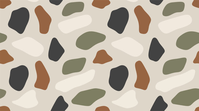 Seamless pattern with brown and grey organic stone shapes on a light grey background Vector