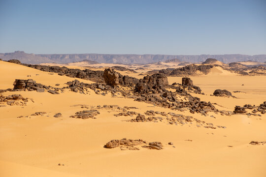 Distant Rock Formation Cluster in the Desert