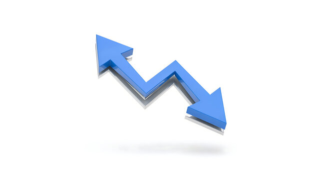 Blue 3D zigzag arrow icon representing change or trends with direction, business