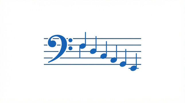 Bass clef with musical scale. F-clef symbol on staff with notes for music education.