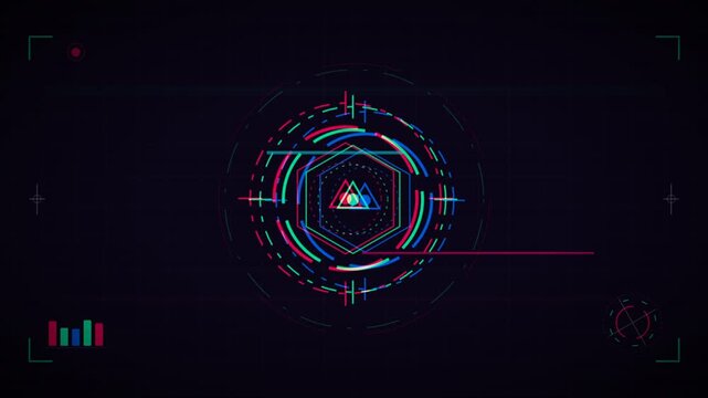 Futuristic Digital HUD Interface with Neon Circular Data Visualization.
