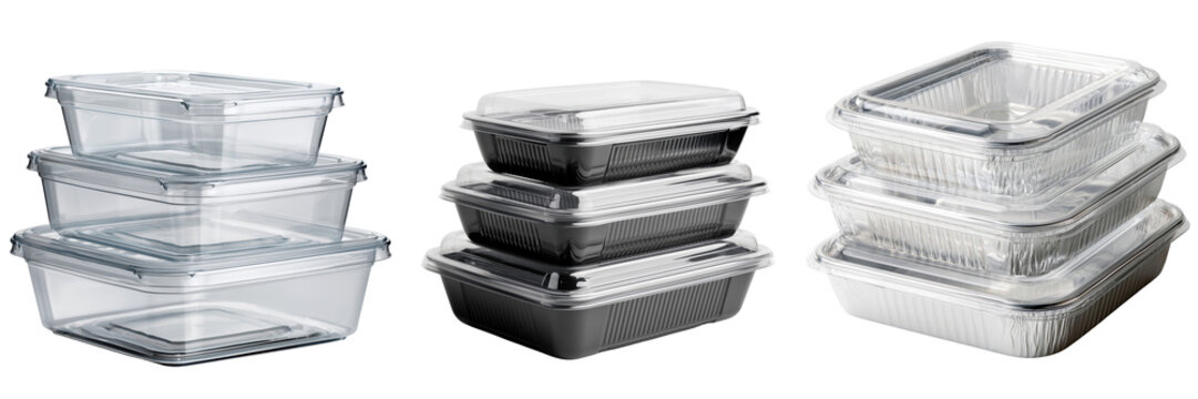 Set of Empty transparent plastic food container on transparent png background. Ai generated