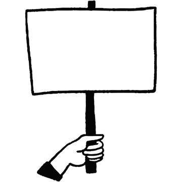 Hand holding a blank placard sign for communication, isolated on transparent background, PNG illustration