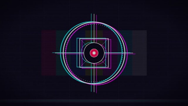 Retro neon target crosshair animation sequence.
