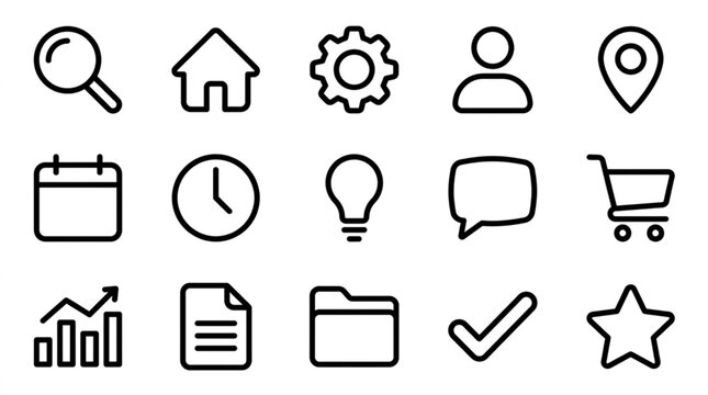 Collection of simple outline icons for web and app design.
