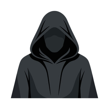Faceless hooded figure in dark long cloak