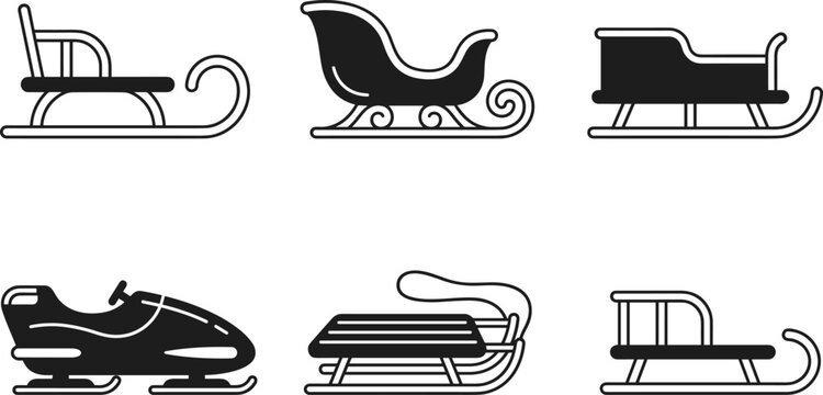 Sleigh icons, vector illustration of winter transport, collection of sleds for snow