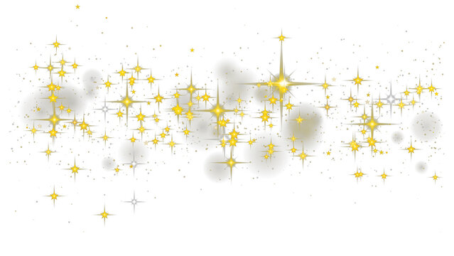Golden stars and glowing orbs in a isolated on transparent background