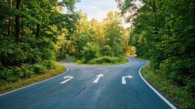 Road splitting into three paths in a forest