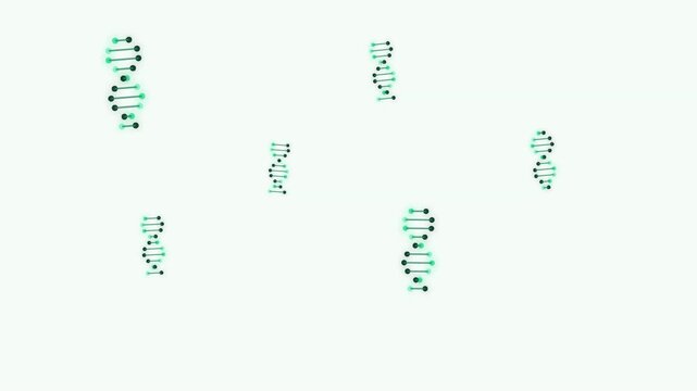 Minimalist DNA helix animation on white background, rotating green double helix strands, scientific genetic research motion graphic