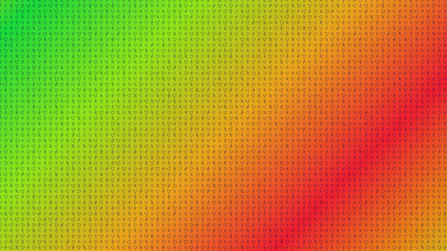 Vibrant green and red gradient pattern with chaotic small hand drawn geometric triangle shapes