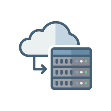 Cloud computing data transfer to server rack vector illustration
