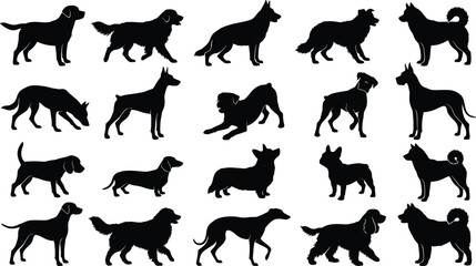 Obraz premium Dog Breeds Silhouette Vector Collection Black Pet Animal Icons Set