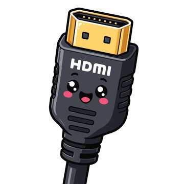 Cute smiling HDMI cable connector cartoon mascot vector illustration for digital display technology audio video and electronics