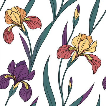 iris seamless pattern colorful on white background