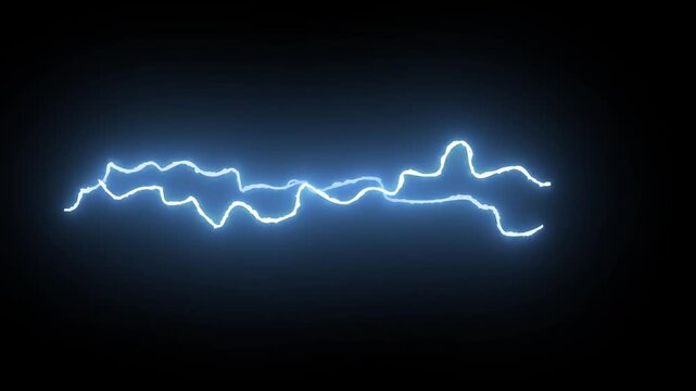 Electric strike with powerful thunder glow, blue lightning storm bolts flashing, cartoon lightning energy burst fx, lightning flash overlay on black screen background, 4k animation