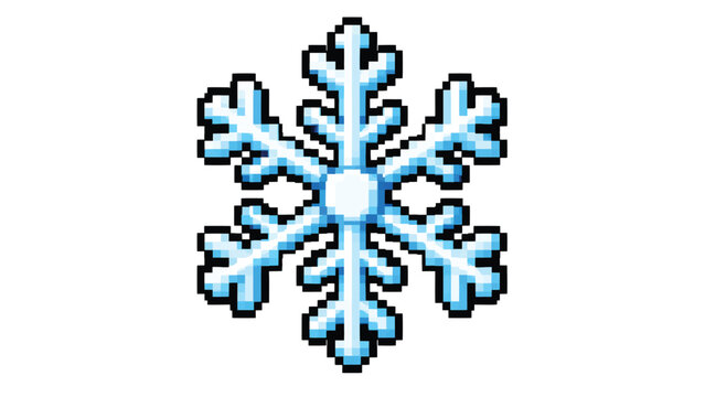 Blue pixel art snowflake winter weather icon retro game style illustration isolated on white background
