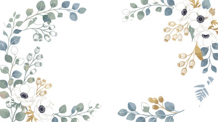 Elegant floral frame vector with white anemones and dusty blue eucalyptus leaves for wedding invitations © Sarjina
