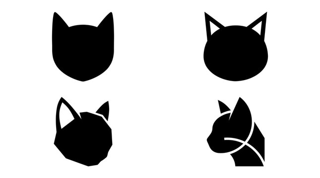 Four Black Cat Head Silhouettes Against A White Background Silhouette