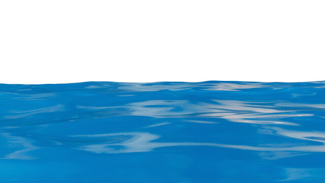 Calm blue sea surface with soft cloud reflections on transparent background, wide-format 3D water render ideal for website headers and hero backgrounds