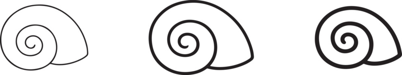 Empty land snail shell silhouette icon set with black outline vector for nature, wildlife and biology design. © MdNazmul