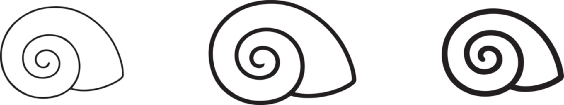 Empty land snail shell silhouette icon set with black outline vector for nature, wildlife and biology design.