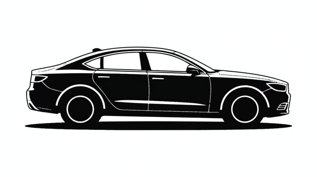 A black and white silhouette illustration of a generic modern sedan car viewed from the side profile