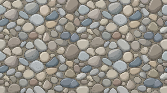 Natural pebble stone seamless texture with smooth rocks for landscaping wallpaper backgrounds and decorative surface design