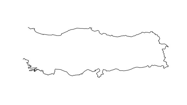 Turkey map outline animation drawing process showing country borders on white background hd.
