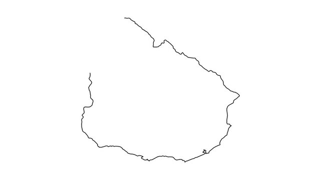 Uruguay map outline drawing animation showing country borders emerging on white background.