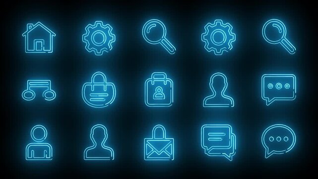 Collection of Business Communication and User Interface Neon Line Icons