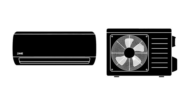 Vector illustration of air conditioner indoor and outdoor unit icon set on a transparent background