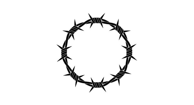 Vector illustration of barbed wire circle frame on a transparent background