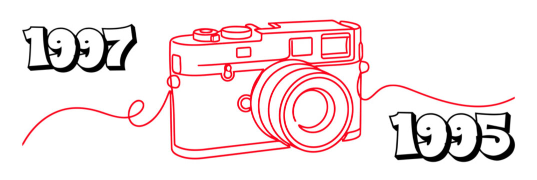Vintage camera illustration with years nineteen fifty seven and nineteen ninety five