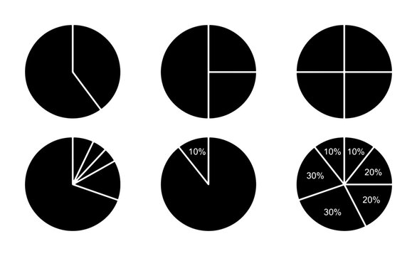 Black Pie Chart Icons, Data Visualization Elements, Simple Circle Graphs, Business Analytics