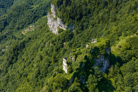 Kustul Monastery, a Greek Orthodox monastery located in the Ma&ccedil;ka district of Trabzon, built on the rocks. St. George Peristeriotas Monastery