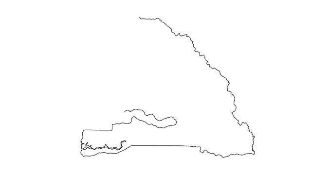 Senegal map outline drawing animation with dynamic black line stroke on white background.