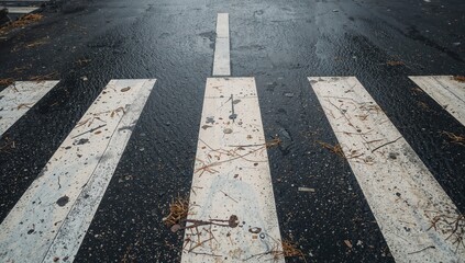 Fototapeta premium Crosswalk With Rain and Debris on Street After a Storm