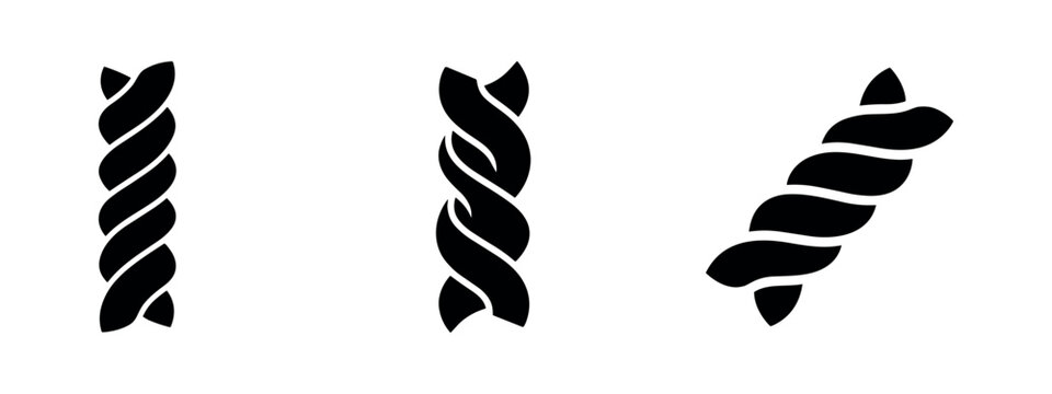 Fusilli and Rotini Pasta Icons - Spiral Italian Pasta Silhouettes