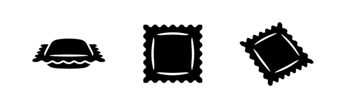Ravioli Pasta Icons - Filled Italian Dumpling Silhouettes
