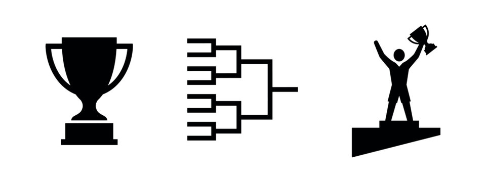 Achievement icons featuring champion trophy cup tournament bracket and winner on podium