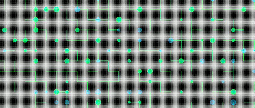 Green circuit board with bright led lights and electronic components