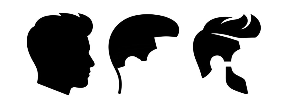 Silhouettes of male hair and beard styles from various angles