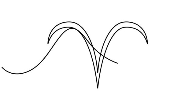 Aries astrology symbol animation ram horns zodiac icon sign continuous one line drawing moving on white background minimalist single art educational videos and creative digital projects motion graphic