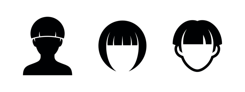 Female bowl cut and fringe hairstyle silhouettes.