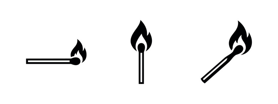 Burning matchstick silhouettes in different positions.