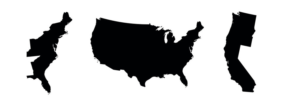 USA Map Silhouettes and Regional Outlines